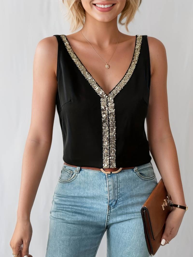 Livia | Top mit Atmungsaktivem Stoff und Glamourösen Pailletten für Damen