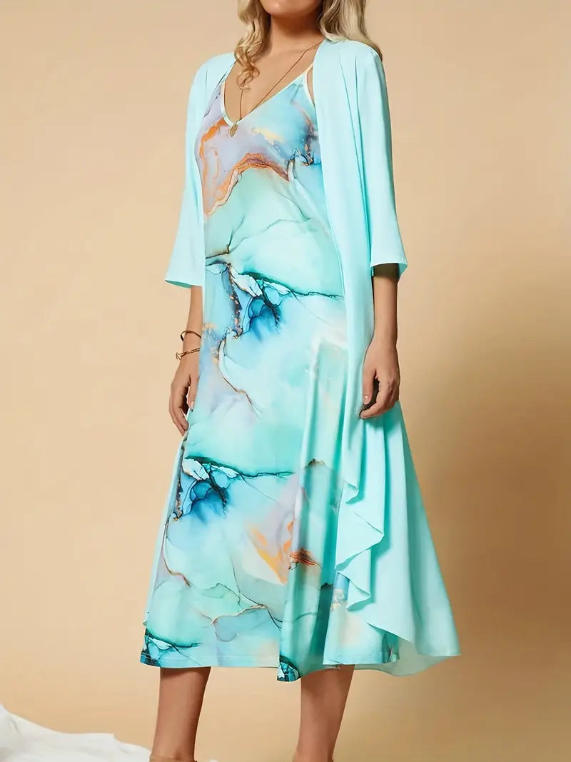 Liora | Midi-Kleid mit Atembarem Stoff und Elegantem Marmordruck für Damen