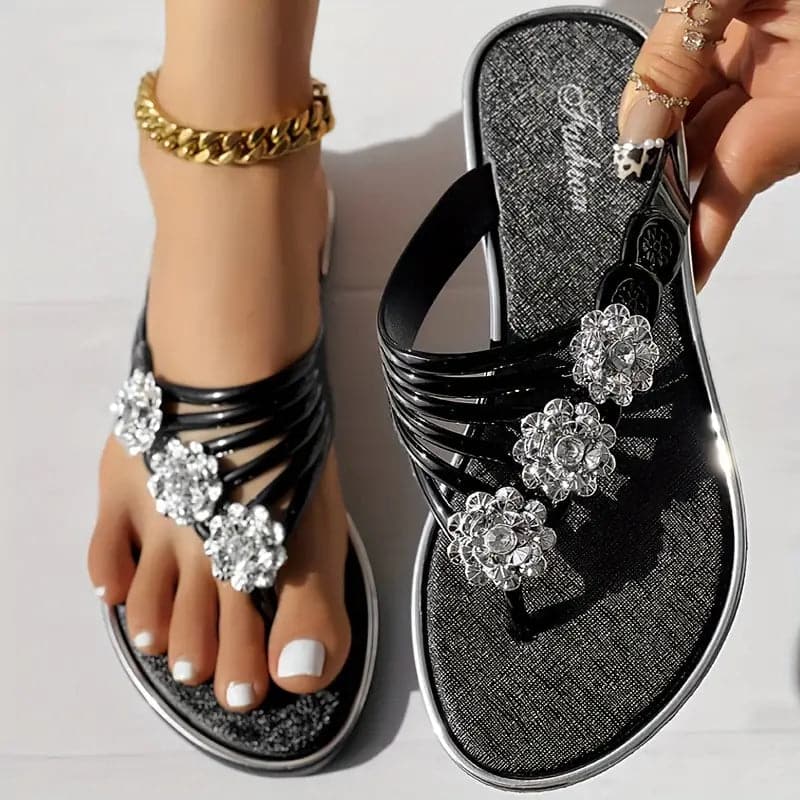 Luna | Zehentrenner mit Glitzerverzierungen und Blumenmuster für Damen