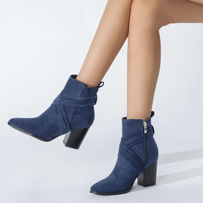 Elze | Minimalistische Damen-Stiefeletten mit Reißverschluss und hohem Blockabsatz
