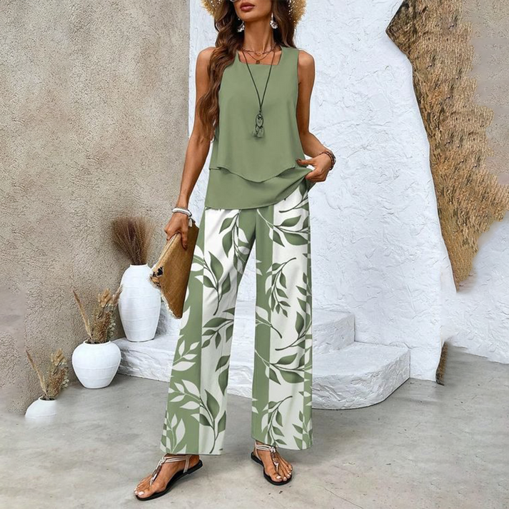 MELEK - SET AUS ÄRMELLOSER BLUSE UND PALAZZOHOSE