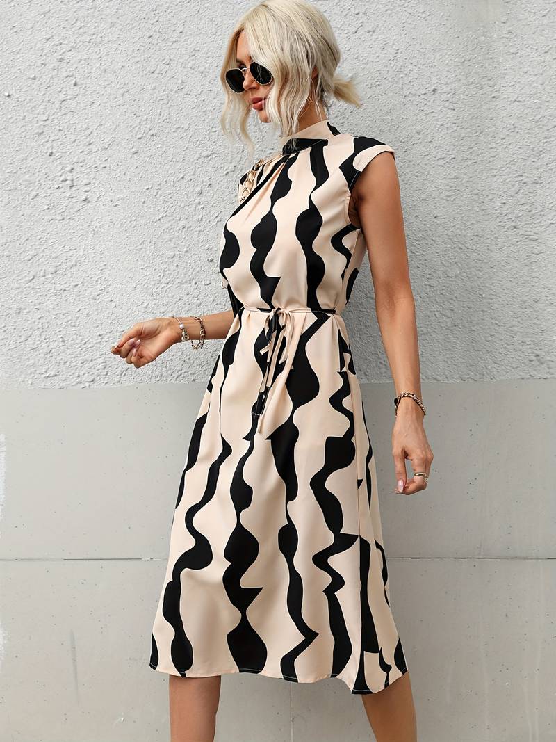 Livia | Midi-Kleid mit Abstraktem Wellenmuster und Eleganter Silhouette für Frauen