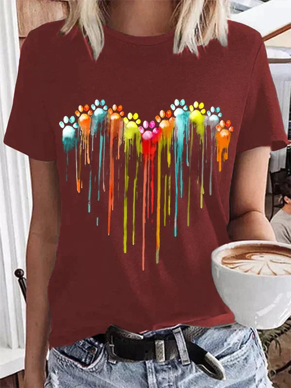 TierfreundMode: Buntes Hundepfoten-Herz T-Shirt