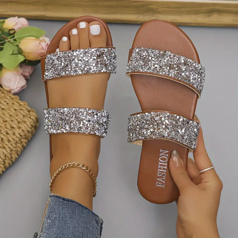 Glitzy | Glitzernde Pailletten Slide Sandalen