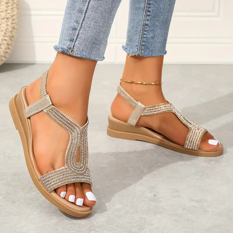 Matrina | Boho Stil Strass Keilsandalen für den Sommer
