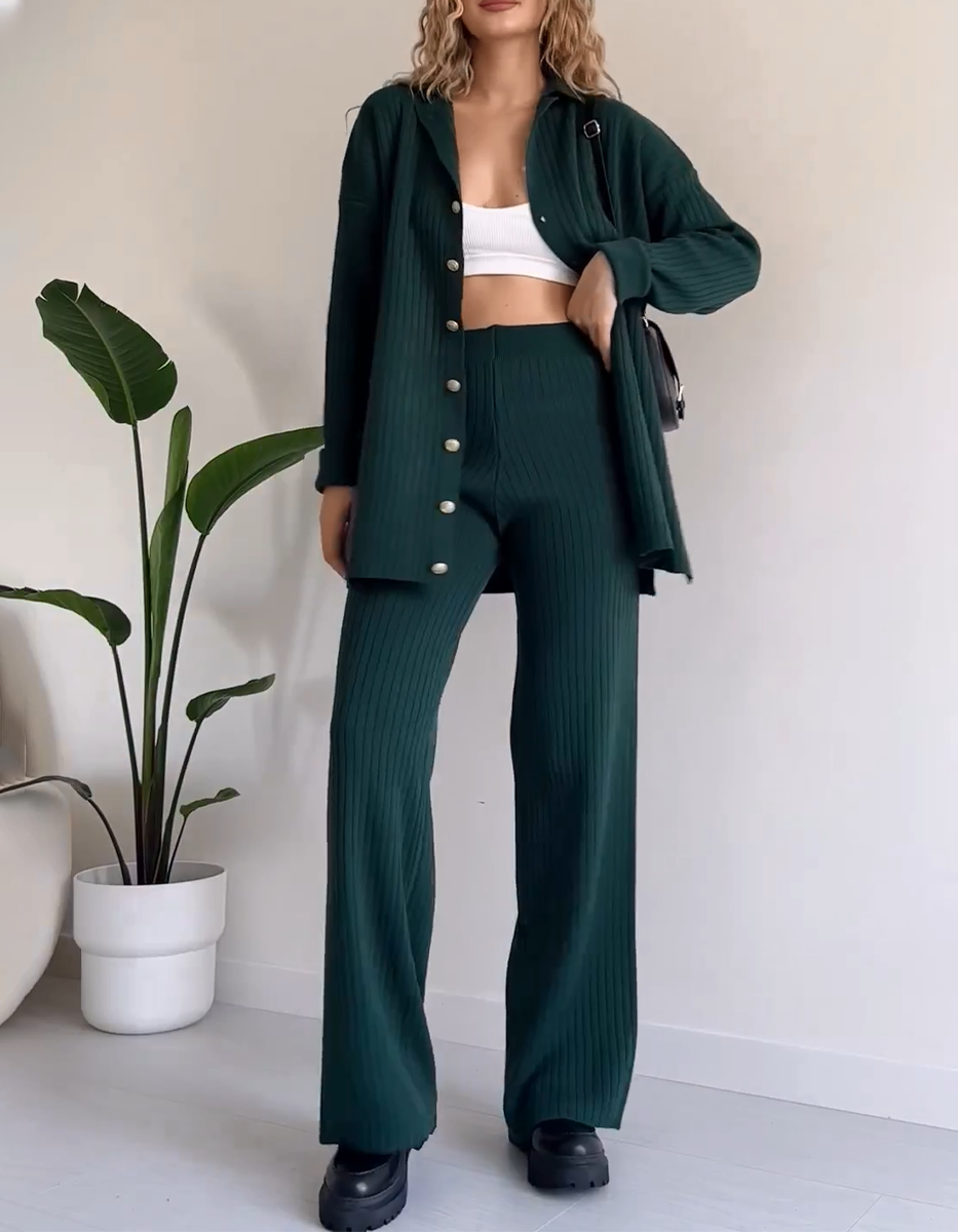 Cheryl - Zweiteiliges Freizeit-Set aus gestreiftem Jacquard-Strick