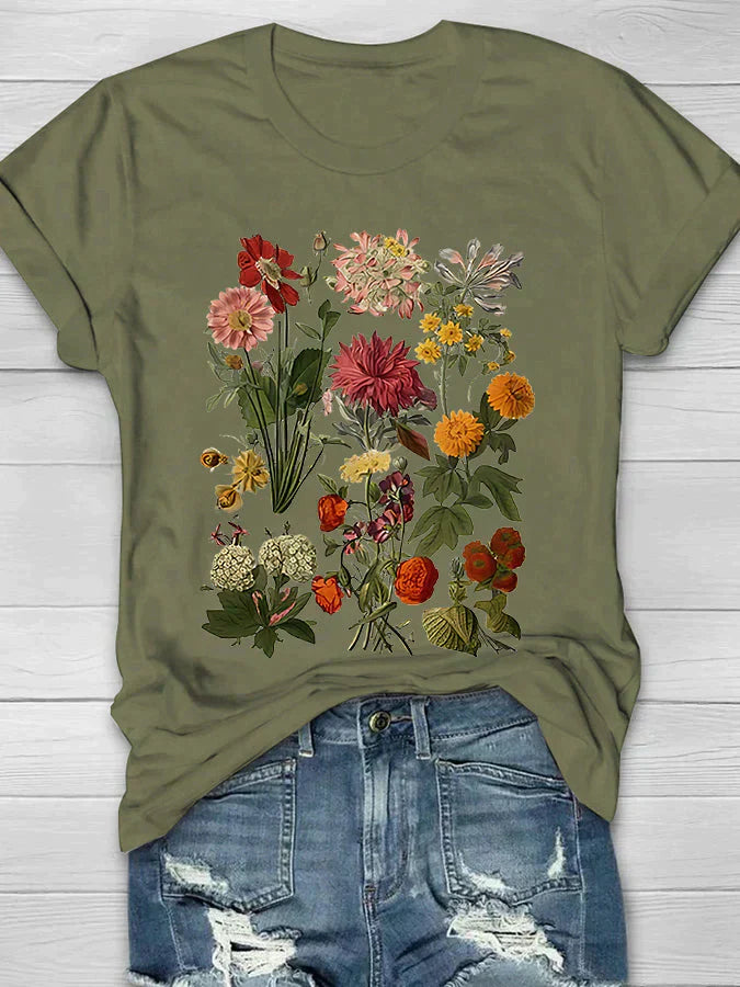 Kylie - Vintage Blumen Print Damen-T-Shirt
