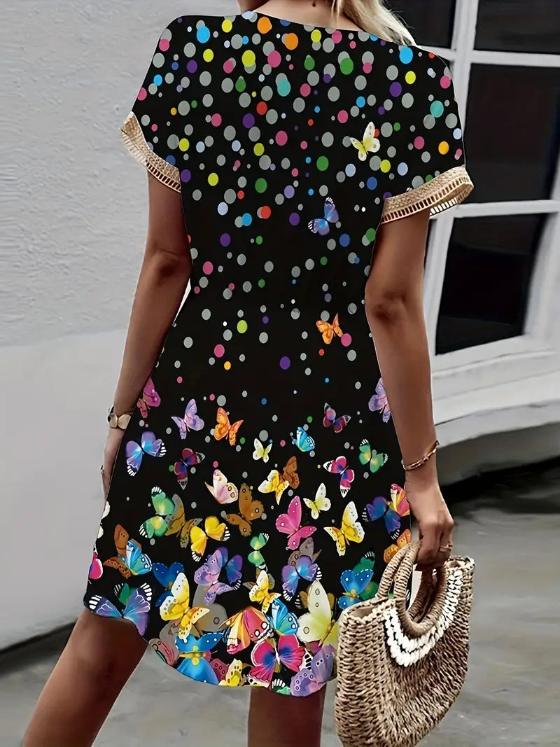 Livia | Kurzes Kleid mit Verspielt Schmetterlingsdruck und Eleganter Spitze für Frauen