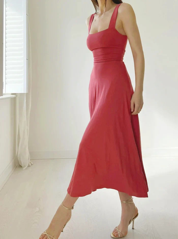 Celina | Midi-Kleid mit Elegantem A-Linien-Schnitt und Schickem Dekolleté für Damen