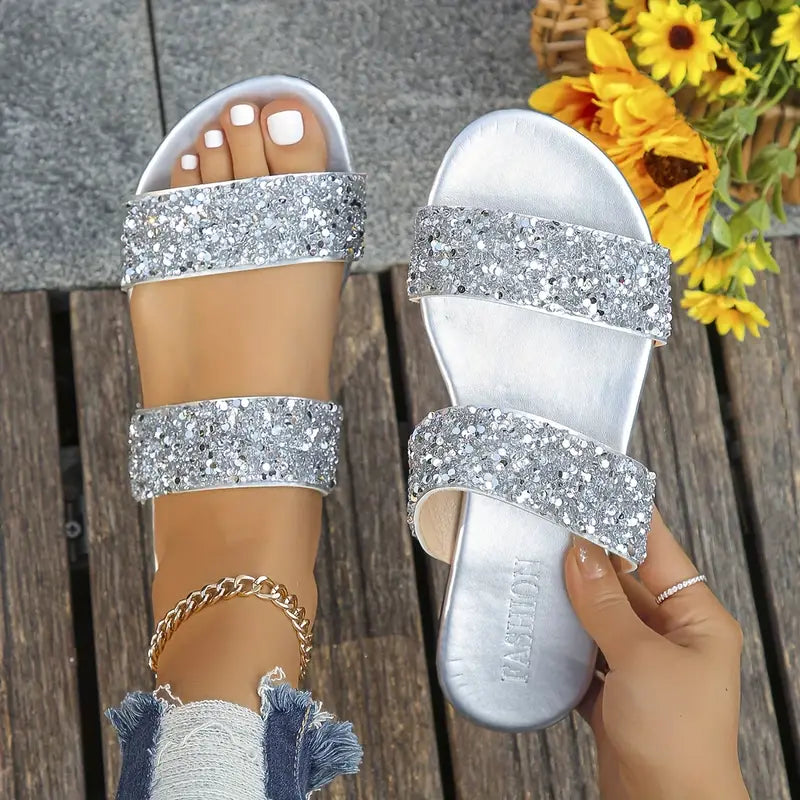 Glitzy | Glitzernde Pailletten Slide Sandalen