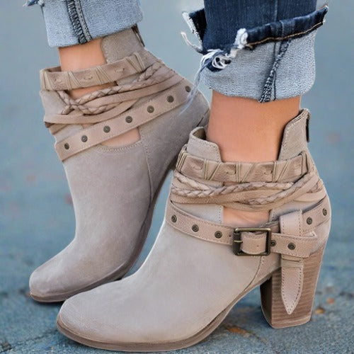 Sienna | Lederstiefeletten mit Stilvollem Blockabsatz für Frauen