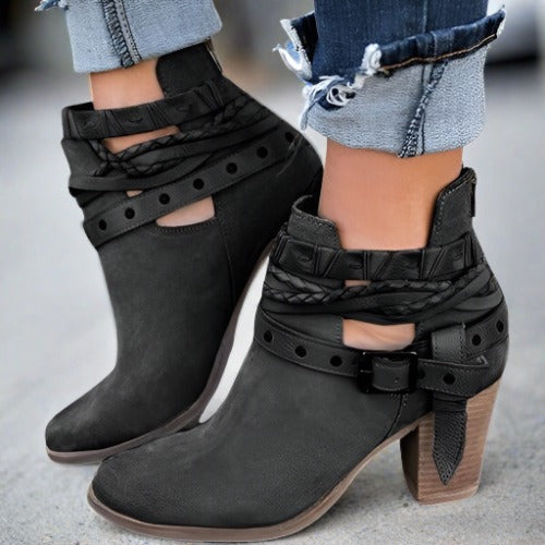 Sienna | Lederstiefeletten mit Stilvollem Blockabsatz für Frauen