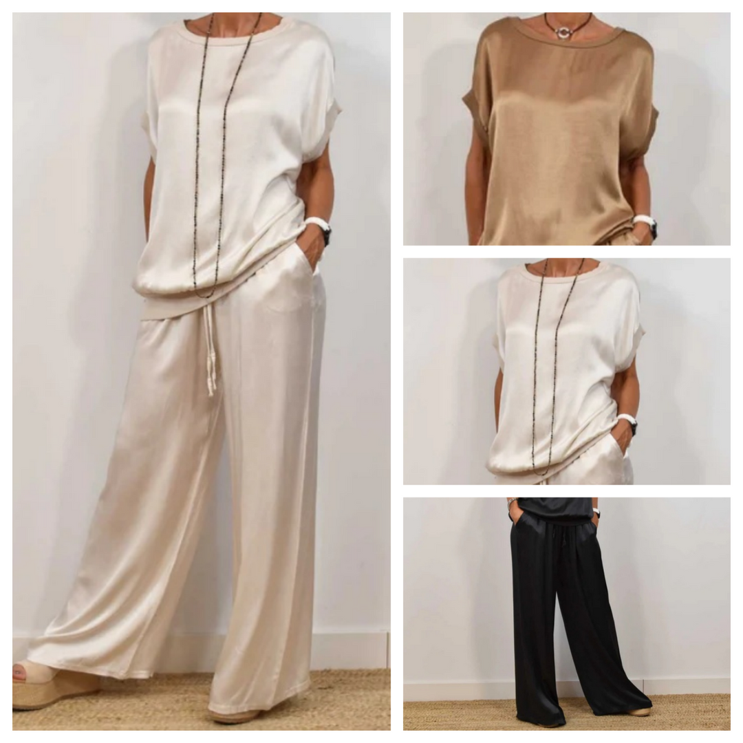 DENISE - SET AUS SATINTOP UND FLIESSENDER HOSE