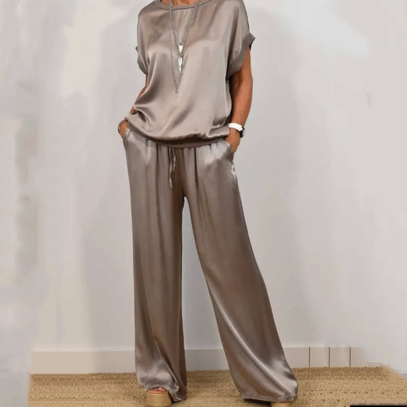 DENISE - SET AUS SATINTOP UND FLIESSENDER HOSE