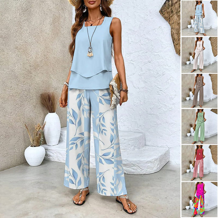MELEK - SET AUS ÄRMELLOSER BLUSE UND PALAZZOHOSE