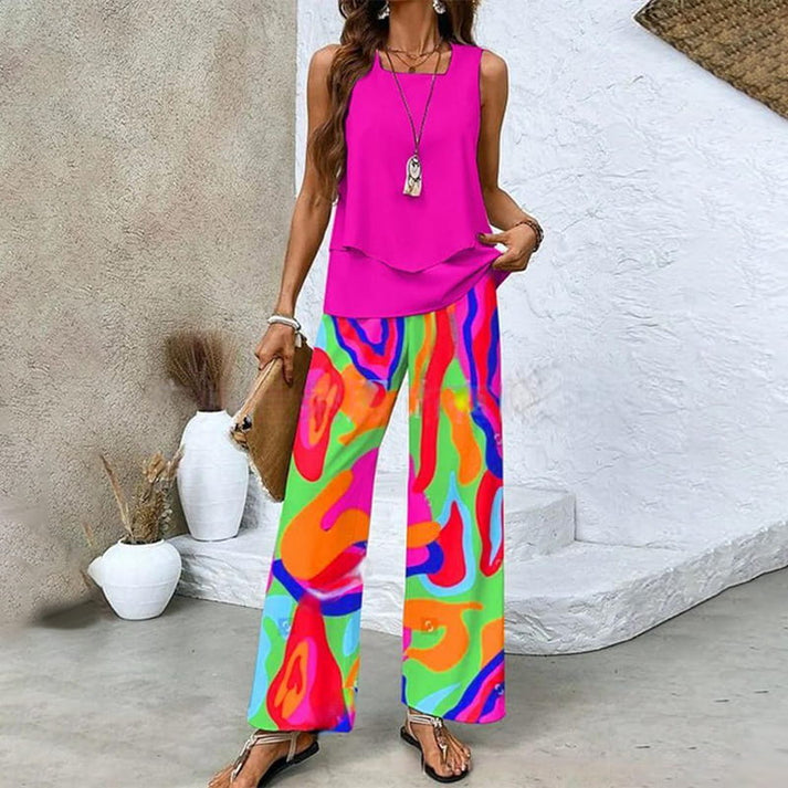 MELEK - SET AUS ÄRMELLOSER BLUSE UND PALAZZOHOSE