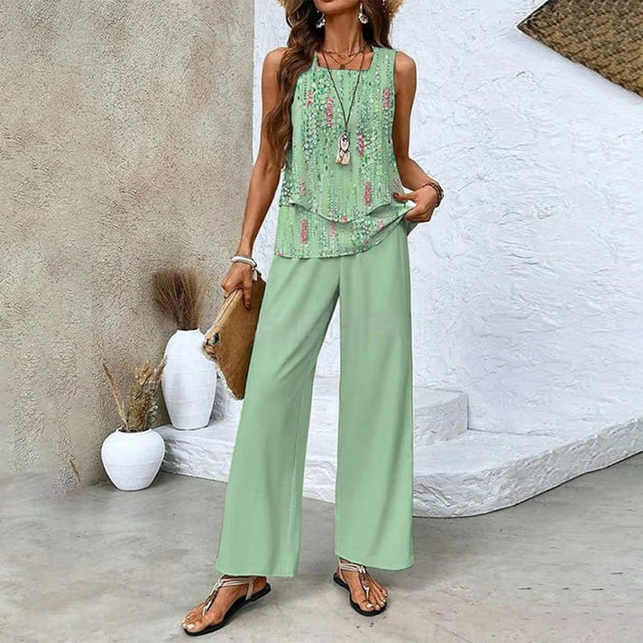 MELEK - SET AUS ÄRMELLOSER BLUSE UND PALAZZOHOSE