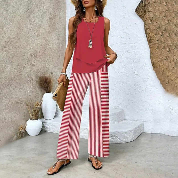MELEK - SET AUS ÄRMELLOSER BLUSE UND PALAZZOHOSE