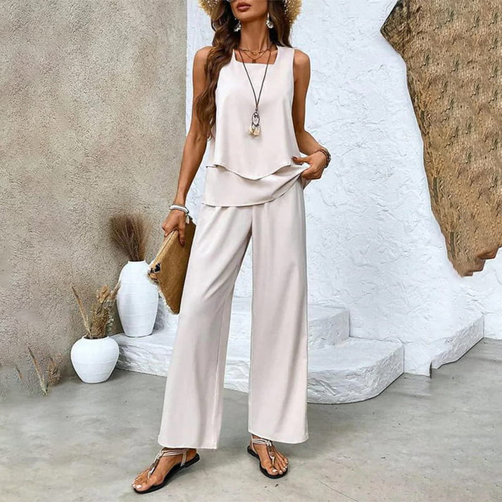 MELEK - SET AUS ÄRMELLOSER BLUSE UND PALAZZOHOSE