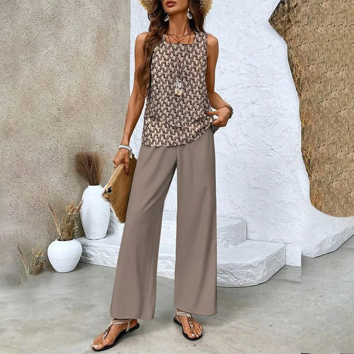 MELEK - SET AUS ÄRMELLOSER BLUSE UND PALAZZOHOSE