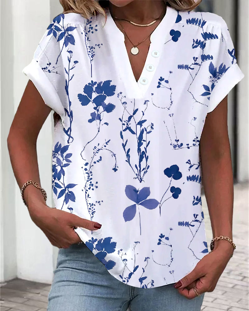 T-Shirt mit V-Ausschnitt und Aufdruck