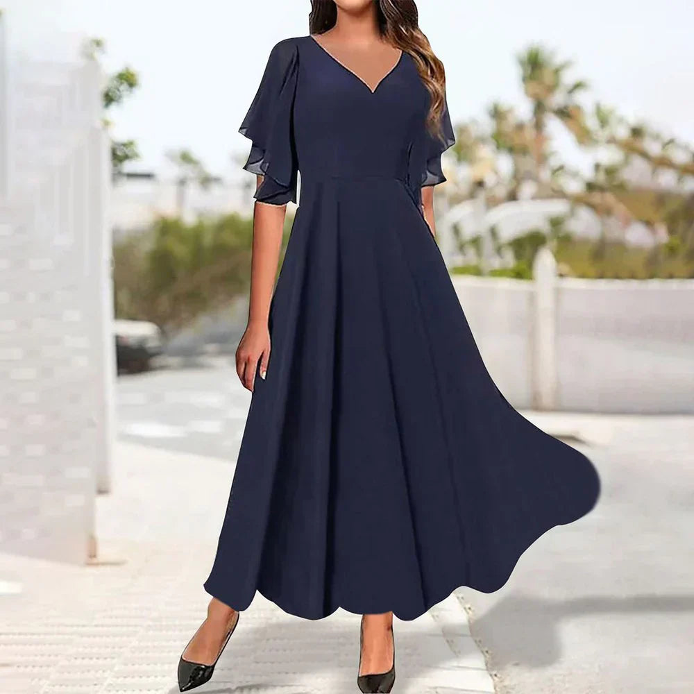 Helen - Elegantes Maxikleid mit V-Ausschnitt und Flügelärmeln