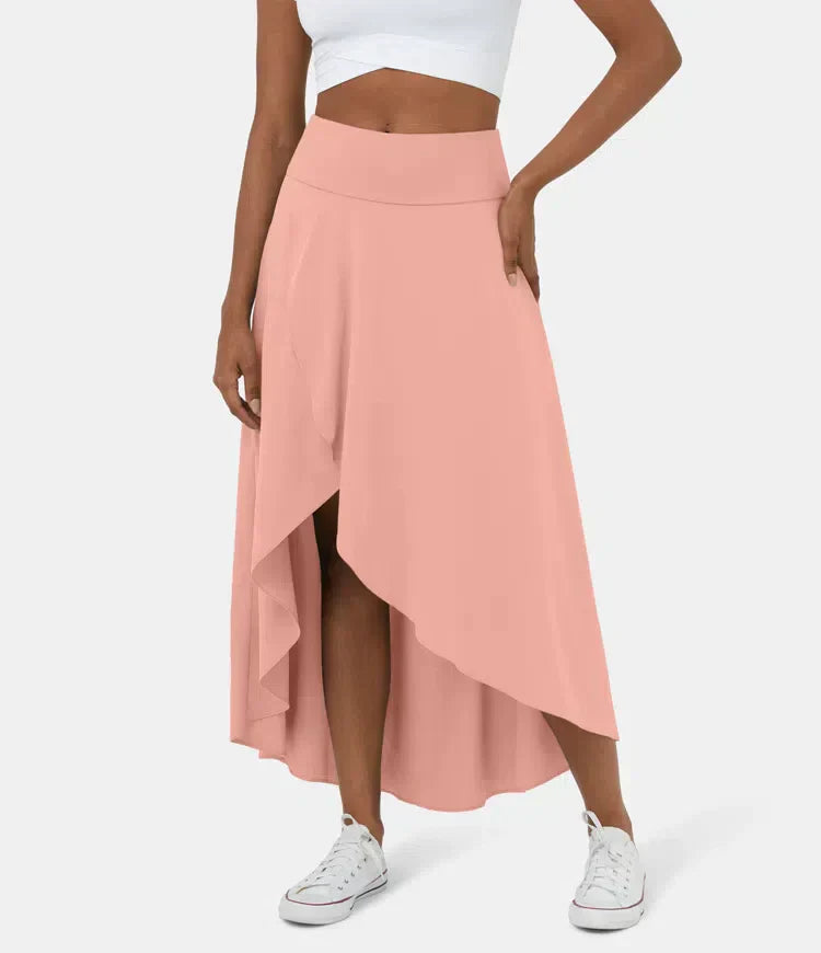 2-in-1 Quick Dry Lässiger Midirock mit hoher Taille und niedriger Rüsche