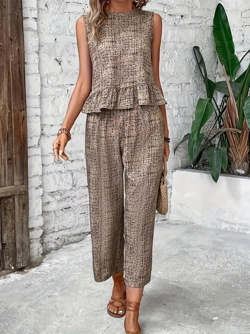 Oliver - Elegantes Set aus Hose und Oberteil mit Allover-Print
