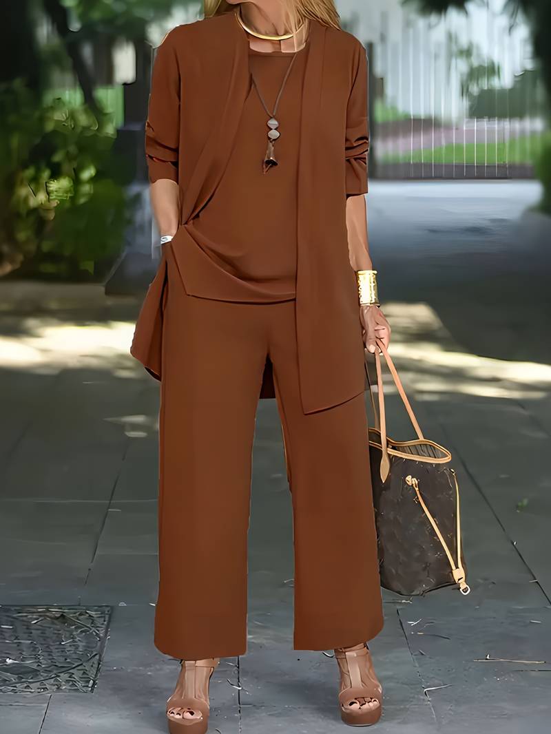Heidi – lässiges dreiteiliges set aus strickjacke und langer hose