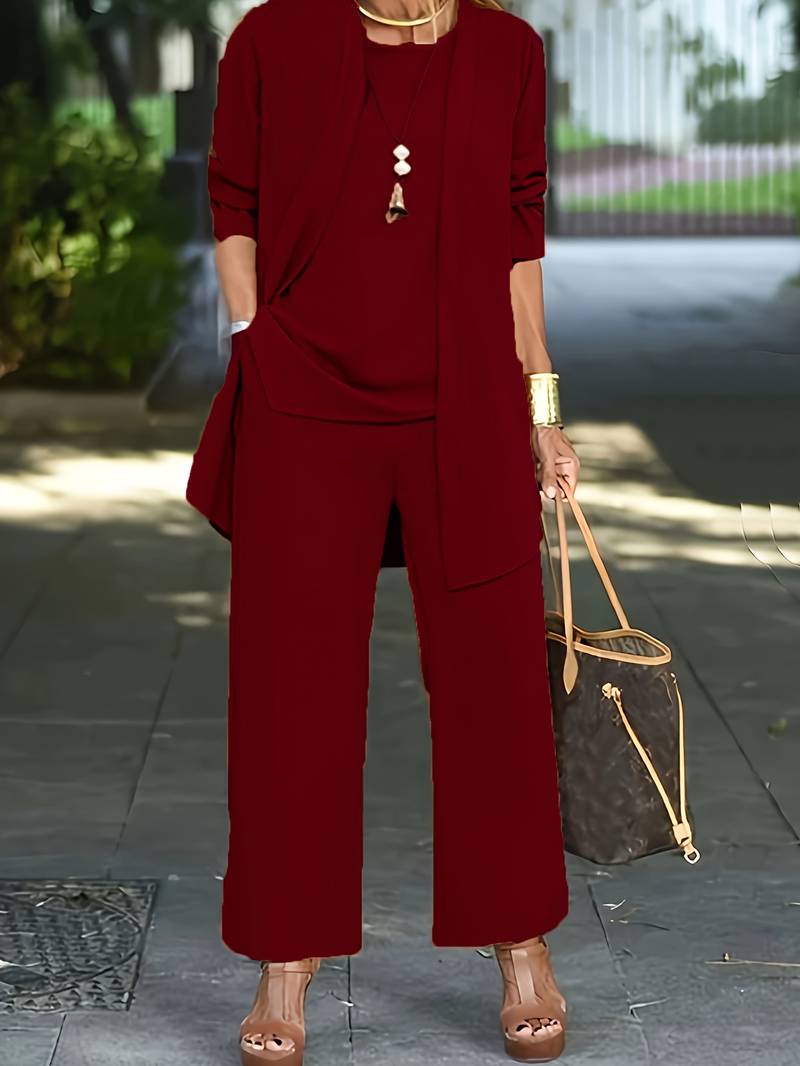Heidi – lässiges dreiteiliges set aus strickjacke und langer hose