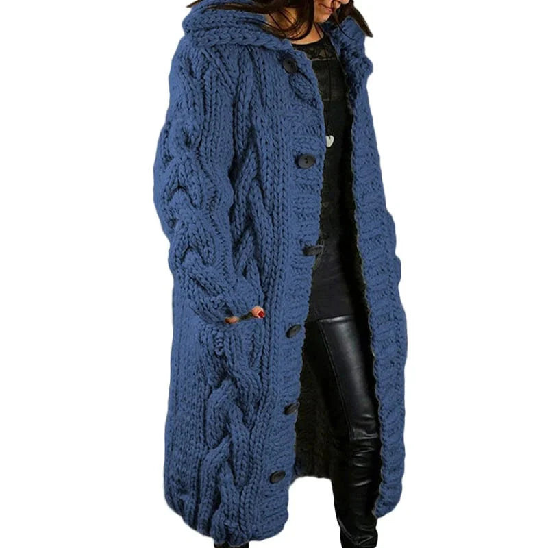Lange Strickjacke - Damen Grobstrick - Strickjacke mit Taschen