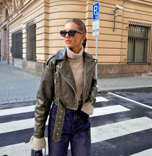Lederjacke | Übergröße | Gürtel | Bikerjacke | Damenjacke
