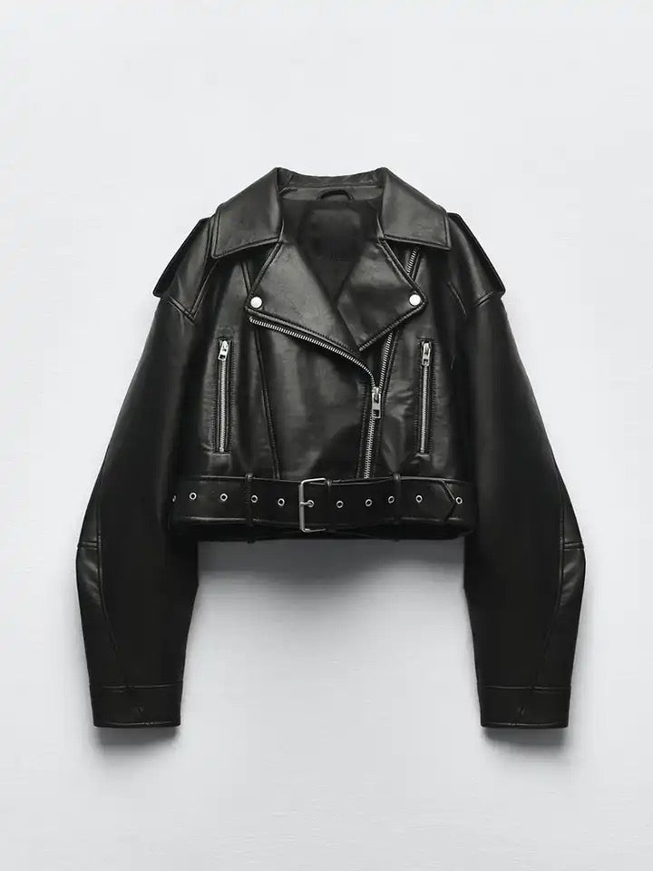 Lederjacke | Übergröße | Gürtel | Bikerjacke | Damenjacke