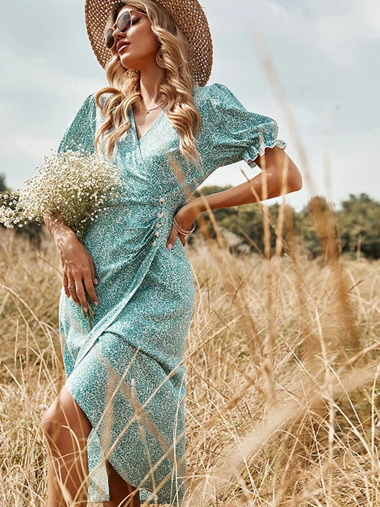 CORA - Plissiertes bedrucktes Kleid