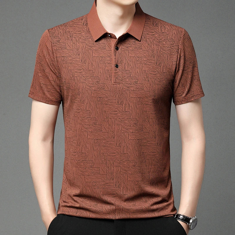 HARALD - POLOSHIRT MIT HOLZMASERUNG-MUSTER