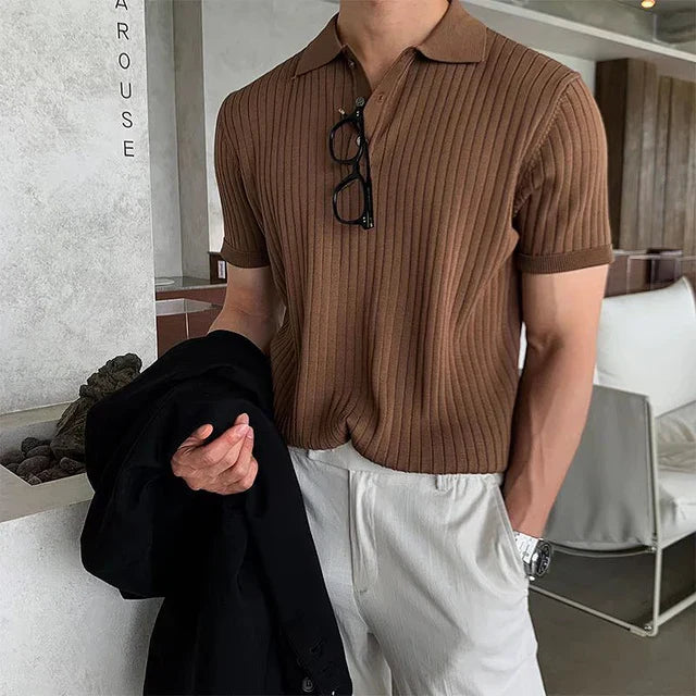 MARCUS - Atmungsaktives Gestreiftes Retro-Strick-Herren-Polo-Shirt