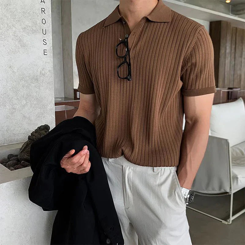 MARCUS - Atmungsaktives Gestreiftes Retro-Strick-Herren-Polo-Shirt