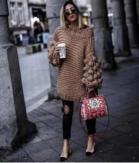 Popcorn Chic:Strickpullover mit Ballonärmel