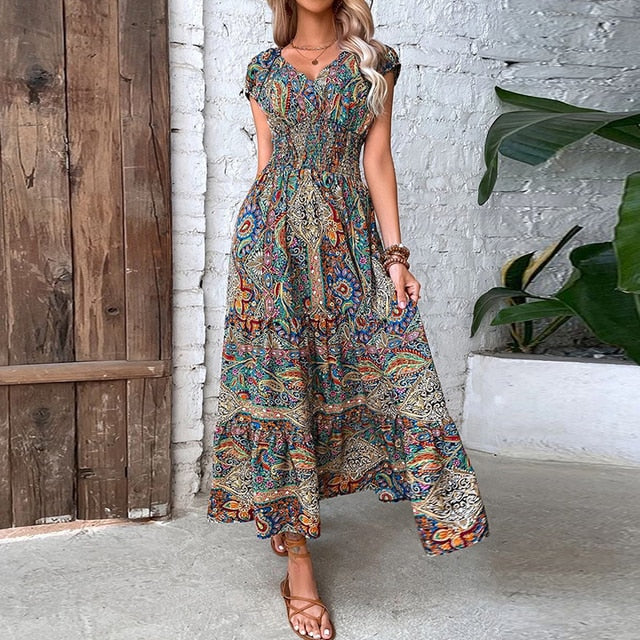 PENELOPE - Frauen Vintage Print Langes Kleid