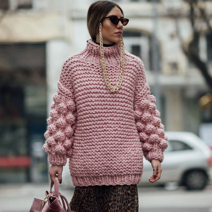 Popcorn Chic:Strickpullover mit Ballonärmel