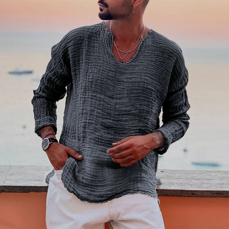 Luca | Langarmshirt mit Atmungsaktiver Baumwollmischung und Texturiertem Design für Herren