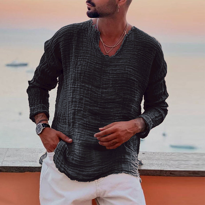 Luca | Langarmshirt mit Atmungsaktiver Baumwollmischung und Texturiertem Design für Herren